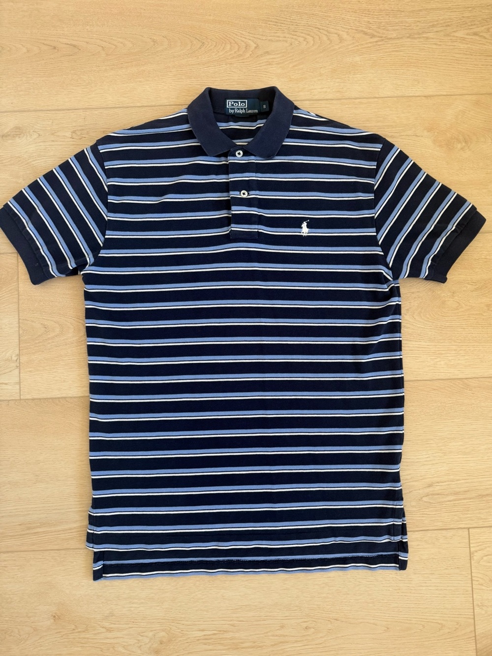 Vintage Polo by Ralph Lauren Navy & Light Blue Striped Polo Top Y2K Preppy Men S